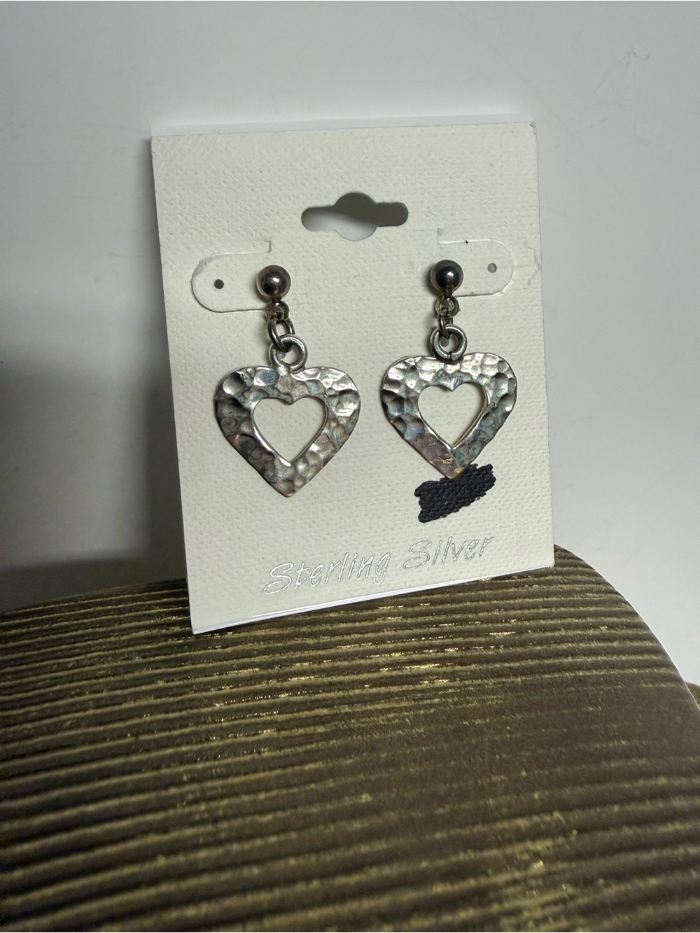 Sterling Silver 925 Hammered Open Heart Dangle Earrings
